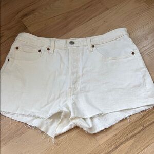 Levi's Cream Jean Shorts Distressed High-Waisted